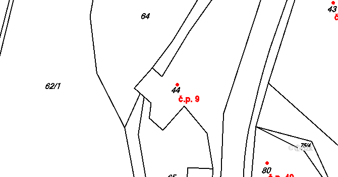 Kacákova Lhota 9 na parcele st. 44 v KÚ Kacákova Lhota, Katastrální mapa