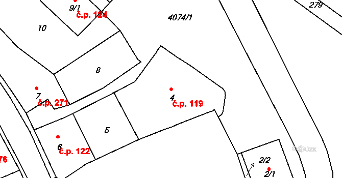Semily 119 na parcele st. 4 v KÚ Semily, Katastrální mapa