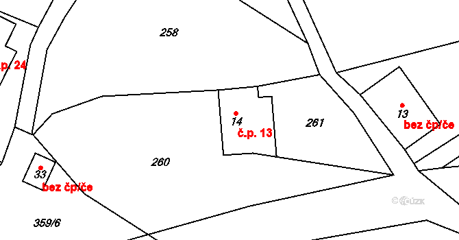 Staňkov 13, Pecka na parcele st. 14 v KÚ Staňkov u Pecky, Katastrální mapa