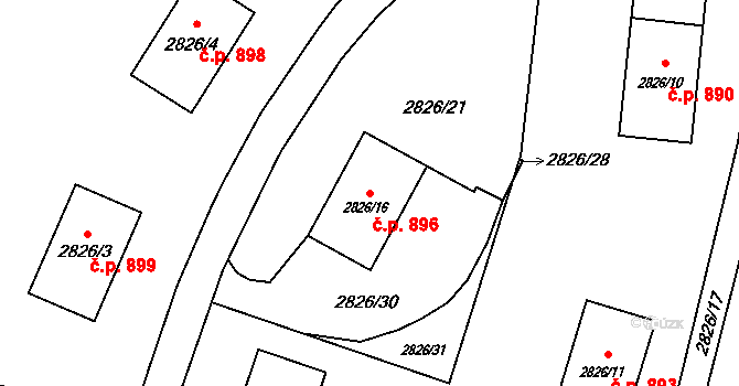 Poruba 896, Orlová na parcele st. 2826/16 v KÚ Poruba u Orlové, Katastrální mapa