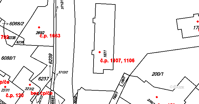 Rožnov pod Radhoštěm 1106,1107 na parcele st. 1611 v KÚ Rožnov pod Radhoštěm, Katastrální mapa