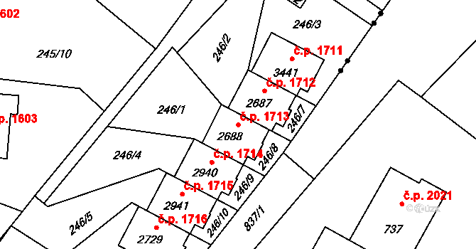 Rožnov pod Radhoštěm 1713 na parcele st. 2688 v KÚ Rožnov pod Radhoštěm, Katastrální mapa