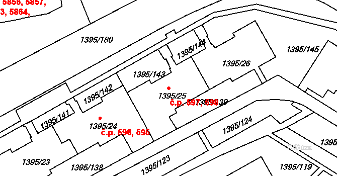 Krásné Březno 597,598, Ústí nad Labem na parcele st. 1395/25 v KÚ Krásné Březno, Katastrální mapa