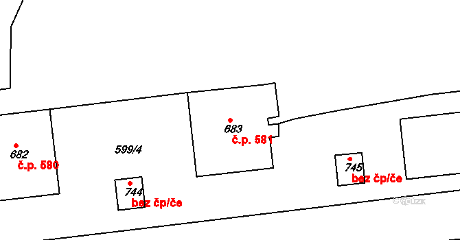Bohosudov 581, Krupka na parcele st. 683 v KÚ Bohosudov, Katastrální mapa