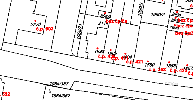 Borovina 438, Třebíč na parcele st. 1992 v KÚ Třebíč, Katastrální mapa