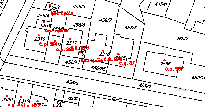 Horka-Domky 878, Třebíč na parcele st. 2316 v KÚ Třebíč, Katastrální mapa