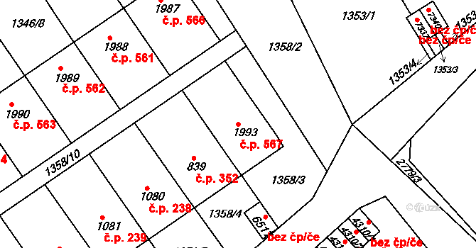 Chrudim III 567, Chrudim na parcele st. 1993 v KÚ Chrudim, Katastrální mapa
