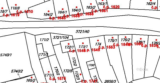 Břeclav 1549 na parcele st. 173/1 v KÚ Břeclav, Katastrální mapa