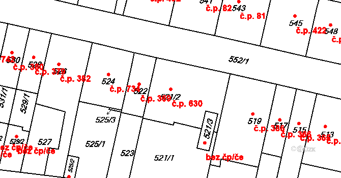 Bohunice 630, Brno na parcele st. 521/2 v KÚ Bohunice, Katastrální mapa