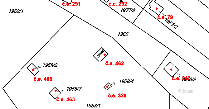 Komín 462, Brno na parcele st. 1958/3 v KÚ Komín, Katastrální mapa