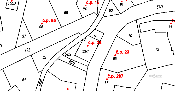 Frýdlant 24, Frýdlant nad Ostravicí na parcele st. 53/1 v KÚ Frýdlant nad Ostravicí, Katastrální mapa