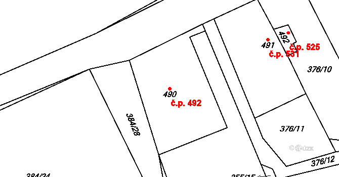 Veltrusy 492 na parcele st. 490 v KÚ Veltrusy, Katastrální mapa