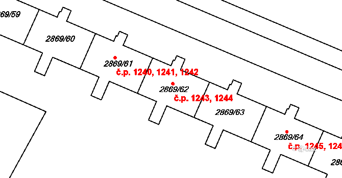 Krč 1243,1244, Praha na parcele st. 2869/62 v KÚ Krč, Katastrální mapa