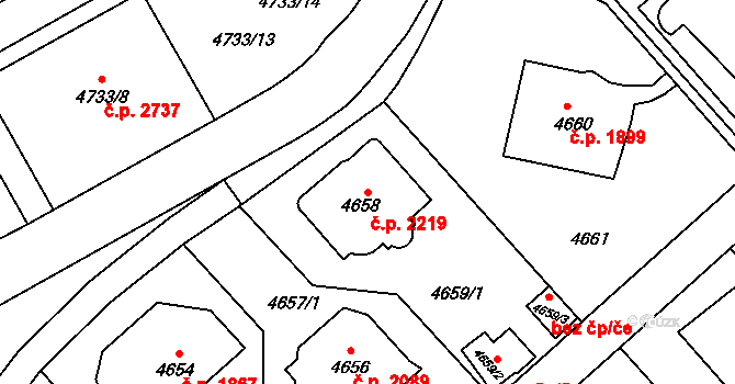 Smíchov 2219, Praha na parcele st. 4658 v KÚ Smíchov, Katastrální mapa