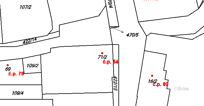 Červený Hrádek 54, Bečváry na parcele st. 71/2 v KÚ Červený Hrádek u Bečvár, Katastrální mapa