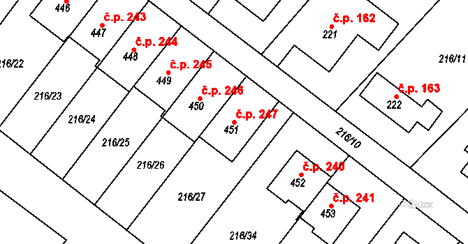 Podhůří 247, Vrchlabí na parcele st. 451 v KÚ Podhůří-Harta, Katastrální mapa