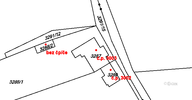 Chomutov 3003 na parcele st. 3287 v KÚ Chomutov II, Katastrální mapa