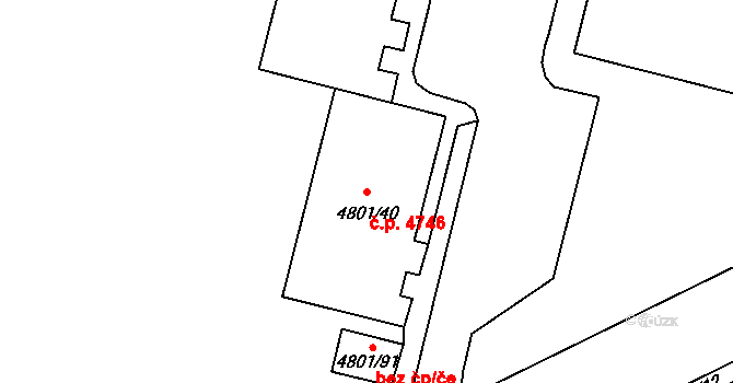 Chomutov 4746 na parcele st. 4801/40 v KÚ Chomutov I, Katastrální mapa