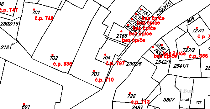 Rosice 797 na parcele st. 704 v KÚ Rosice u Brna, Katastrální mapa