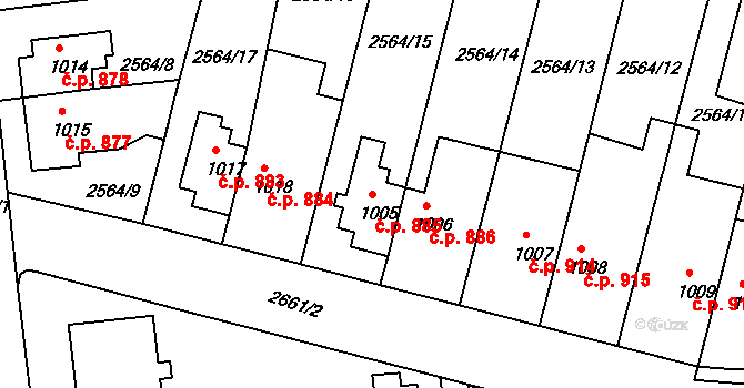 Ústí nad Orlicí 885 na parcele st. 1005 v KÚ Ústí nad Orlicí, Katastrální mapa