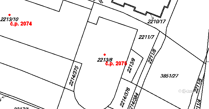 Bolevec 2075, Plzeň na parcele st. 2213/8 v KÚ Bolevec, Katastrální mapa