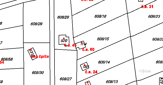 Parník 60, Česká Třebová na parcele st. 1114 v KÚ Parník, Katastrální mapa