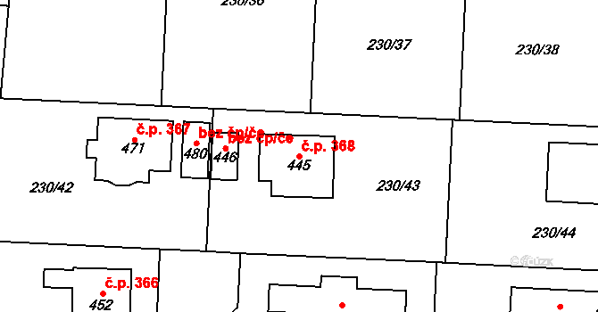 Vysoká nad Labem 368 na parcele st. 445 v KÚ Vysoká nad Labem, Katastrální mapa