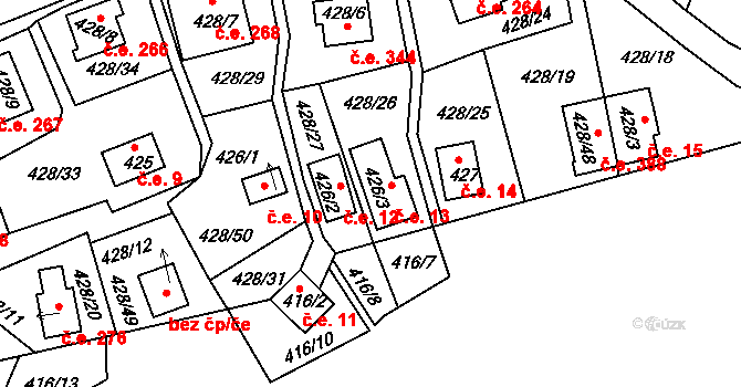 Milná 13, Frymburk na parcele st. 426/3 v KÚ Frymburk, Katastrální mapa