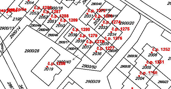 Rosice 1278 na parcele st. 2037 v KÚ Rosice u Brna, Katastrální mapa