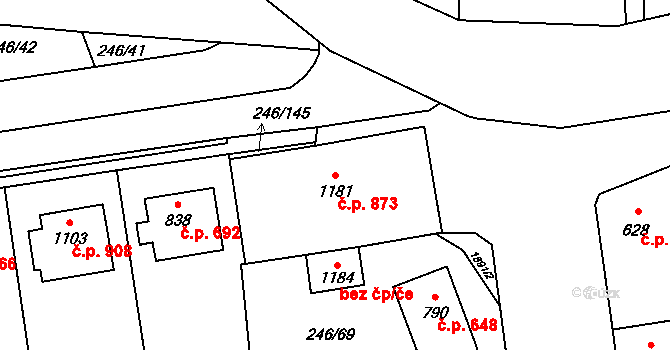 Malenovice 873, Zlín na parcele st. 1181 v KÚ Malenovice u Zlína, Katastrální mapa