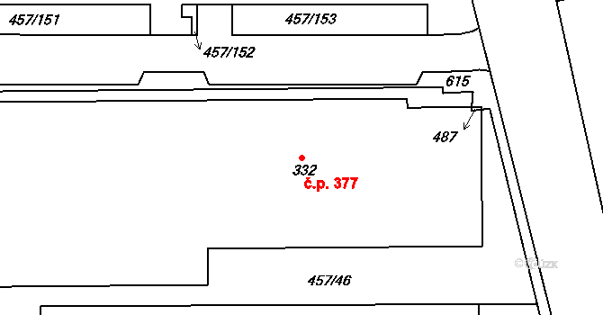 Nehvizdy 377 na parcele st. 332 v KÚ Nehvizdy, Katastrální mapa