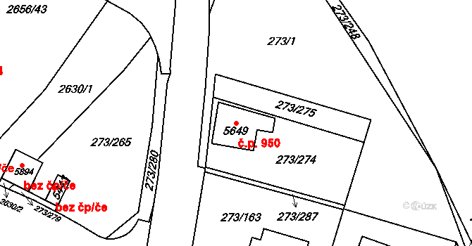Střední Předměstí 950, Trutnov na parcele st. 5649 v KÚ Trutnov, Katastrální mapa