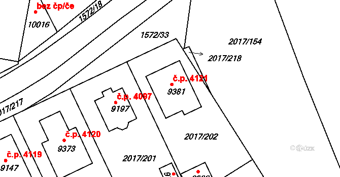 Hodonín 4121 na parcele st. 9381 v KÚ Hodonín, Katastrální mapa