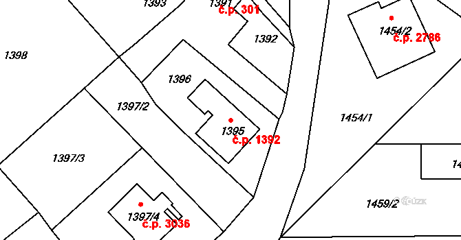 Varnsdorf 1392 na parcele st. 1395 v KÚ Varnsdorf, Katastrální mapa