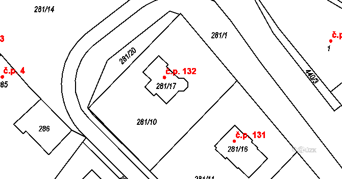 Edrovice 132, Rýmařov na parcele st. 281/17 v KÚ Edrovice, Katastrální mapa