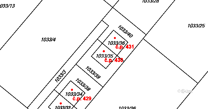 Křelov 430, Křelov-Břuchotín na parcele st. 1033/35 v KÚ Křelov, Katastrální mapa