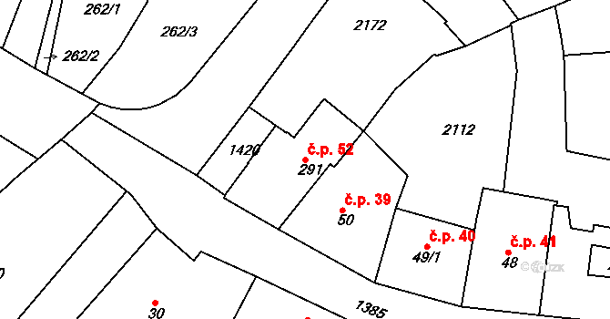 Holínské Předměstí 52, Jičín na parcele st. 291 v KÚ Jičín, Katastrální mapa