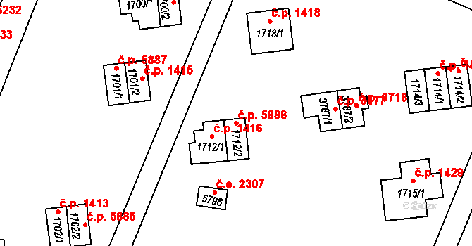 Zlín 5888 na parcele st. 1712/2 v KÚ Zlín, Katastrální mapa
