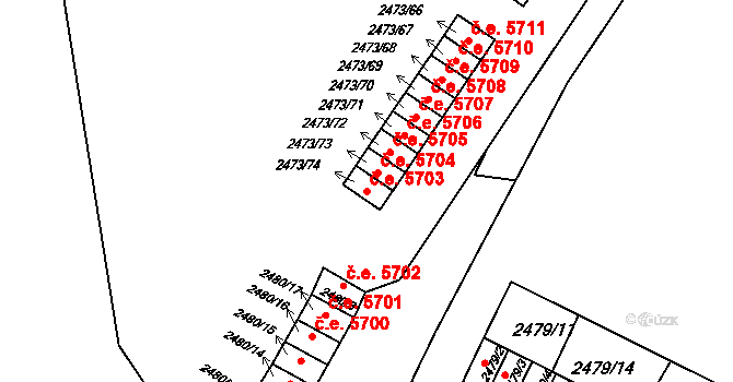 Kadaň 5703 na parcele st. 2473/74 v KÚ Kadaň, Katastrální mapa
