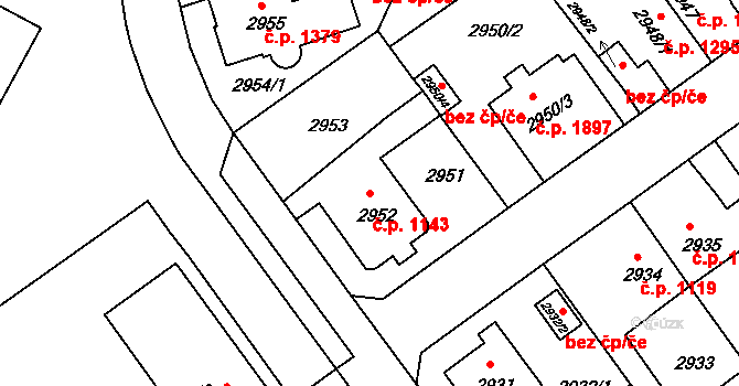 Předměstí 1143, Litoměřice na parcele st. 2952 v KÚ Litoměřice, Katastrální mapa