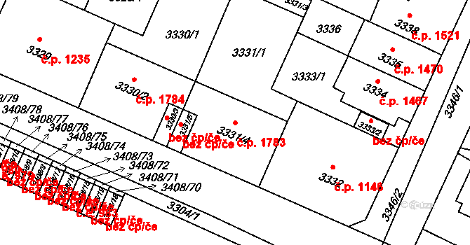 Předměstí 1783, Litoměřice na parcele st. 3331/4 v KÚ Litoměřice, Katastrální mapa