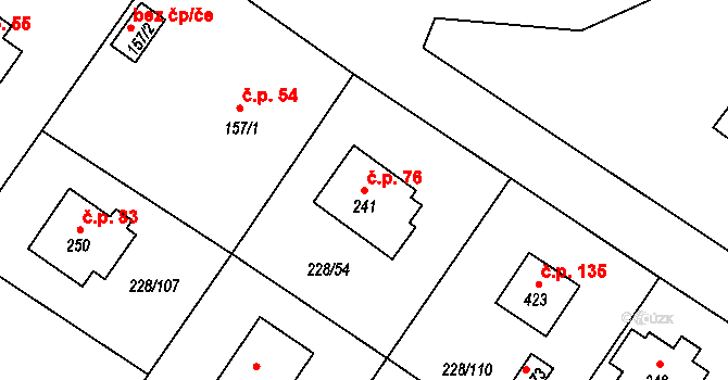 Líšno 76, Bystřice na parcele st. 241 v KÚ Líšno, Katastrální mapa