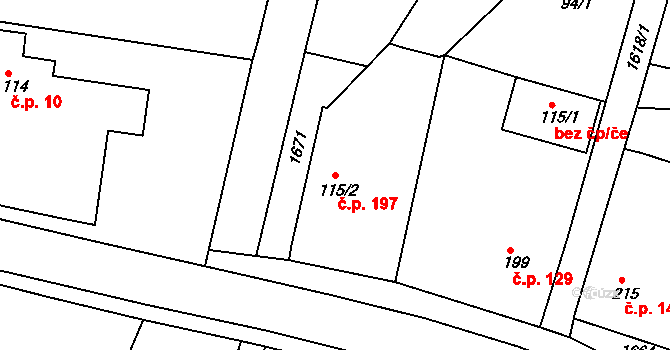 Dolní Ředice 197 na parcele st. 115/2 v KÚ Dolní Ředice, Katastrální mapa