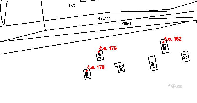 Husinec 179 na parcele st. 695 v KÚ Husinec u Řeže, Katastrální mapa