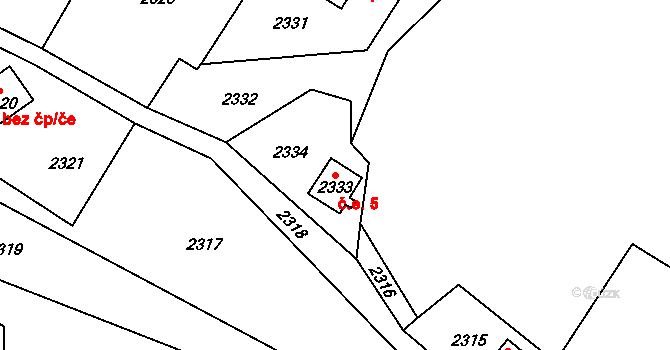 Český Dub III 5, Český Dub na parcele st. 2333 v KÚ Český Dub, Katastrální mapa