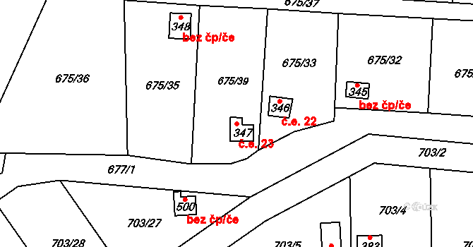 Bečov 23 na parcele st. 347 v KÚ Bečov u Mostu, Katastrální mapa