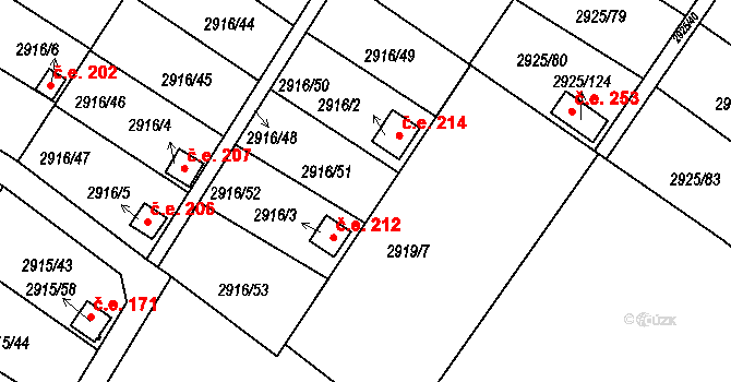 Kopřivnice 213 na parcele st. 2916/51 v KÚ Kopřivnice, Katastrální mapa