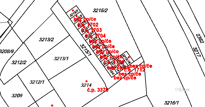 Chomutov 1709 na parcele st. 3215/12 v KÚ Chomutov I, Katastrální mapa