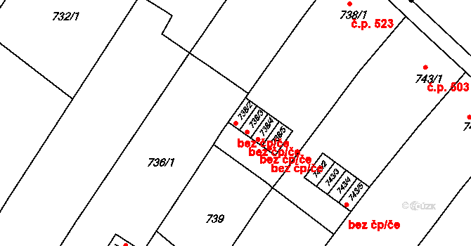 Brno 39445747 na parcele st. 738/2 v KÚ Město Brno, Katastrální mapa