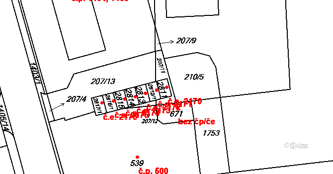Blansko 2170 na parcele st. 2811 v KÚ Blansko, Katastrální mapa